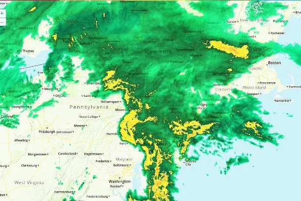 Rainy radar image from Weather Underground